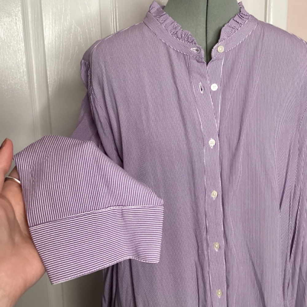 Loft Purple Striped Button Down Blouse - image 3